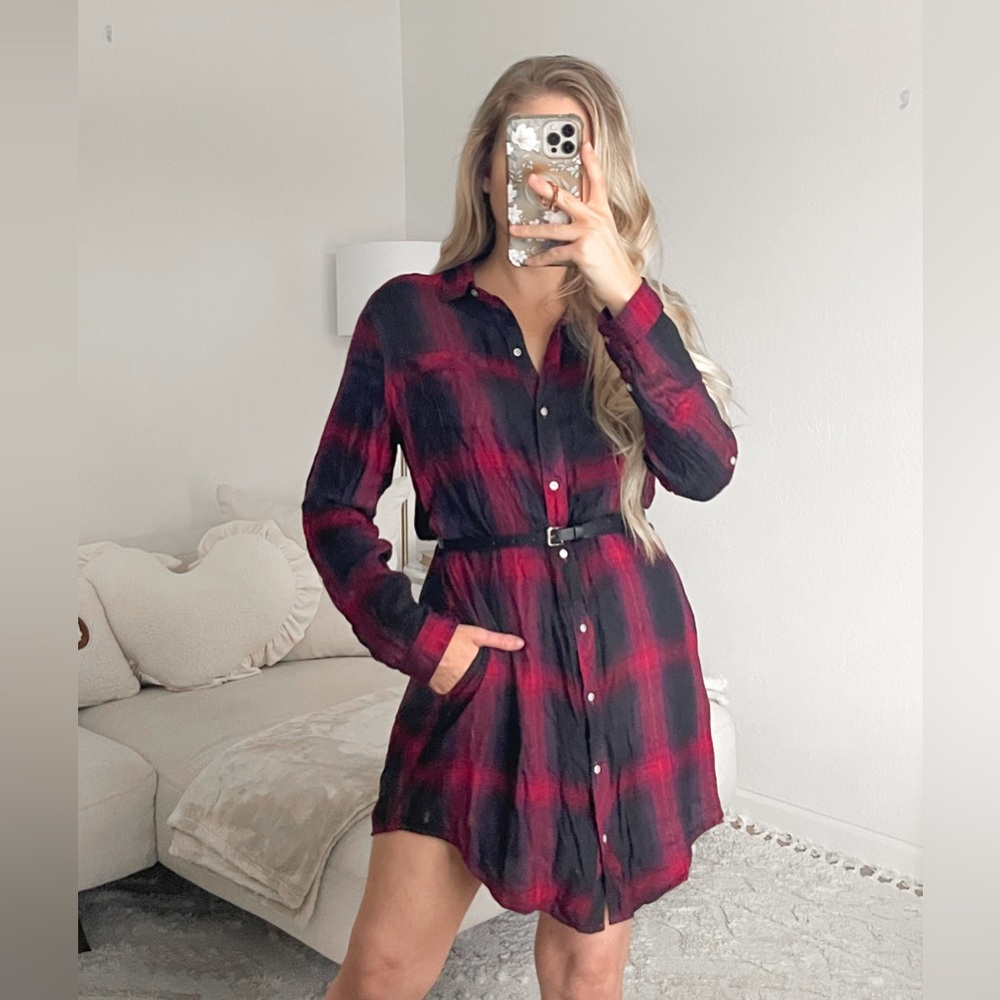 NWOT Lucky Brand Red Plaid Button Up Dress